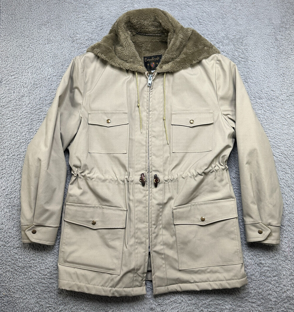Vintage CasualCraft Coat Mens 50 Beige Faux Fur Street Wear Flawless Condition